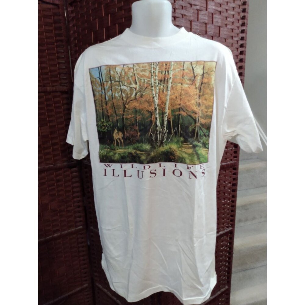 Vintage 90s Wildlife Illusions T Shirt Single Stitch Outdoors Deer XL Hunting